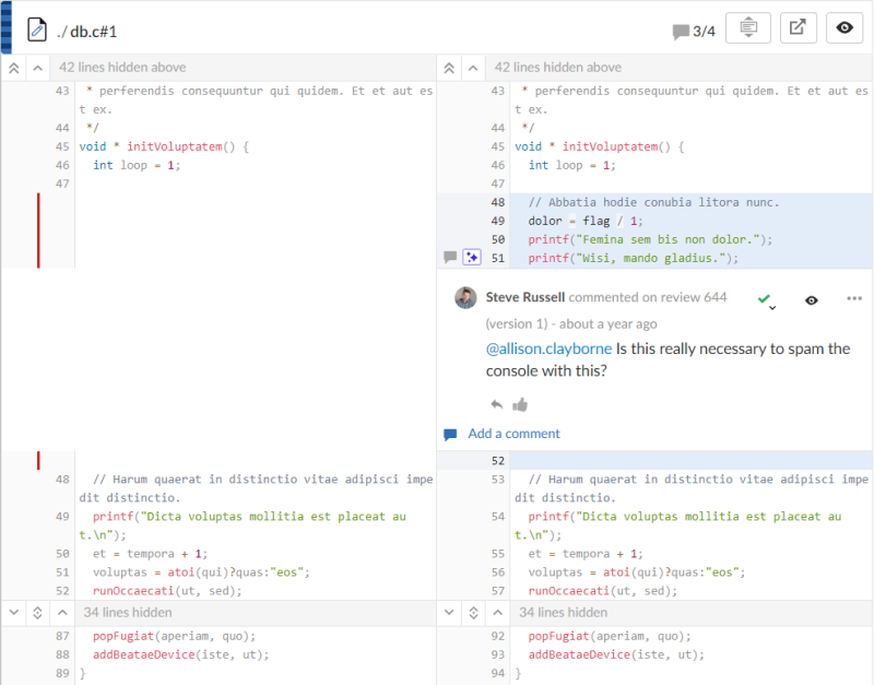 Image of a Swarm review side-by-side diff